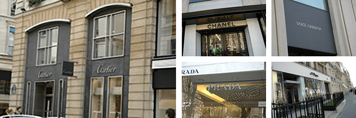 サントノーレ通りには、世界の高級ブランドが軒を連ねて並ぶ。