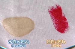 ドライクリーニングと水洗いの違いを実験 しょうゆと口紅編