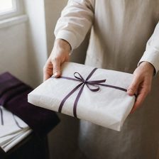 包みを笑顔でお渡しする様子