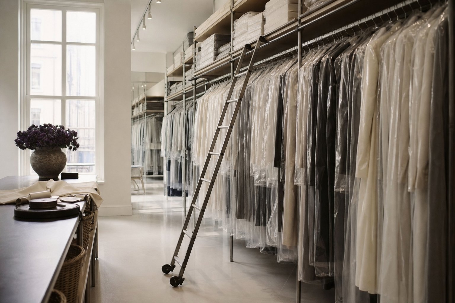 再生した衣服が並ぶリユース店舗